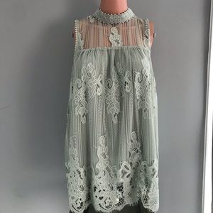 Lace, Sage green blouse.